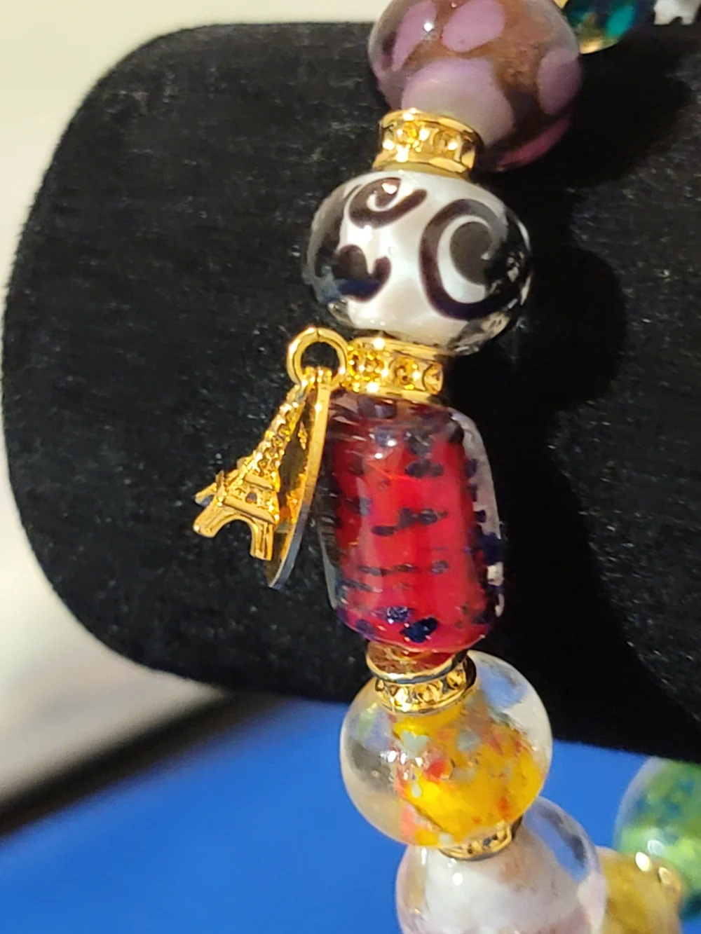 Thomas Kinkade Multicolor Glass Bead Bracelet with Gold Accents